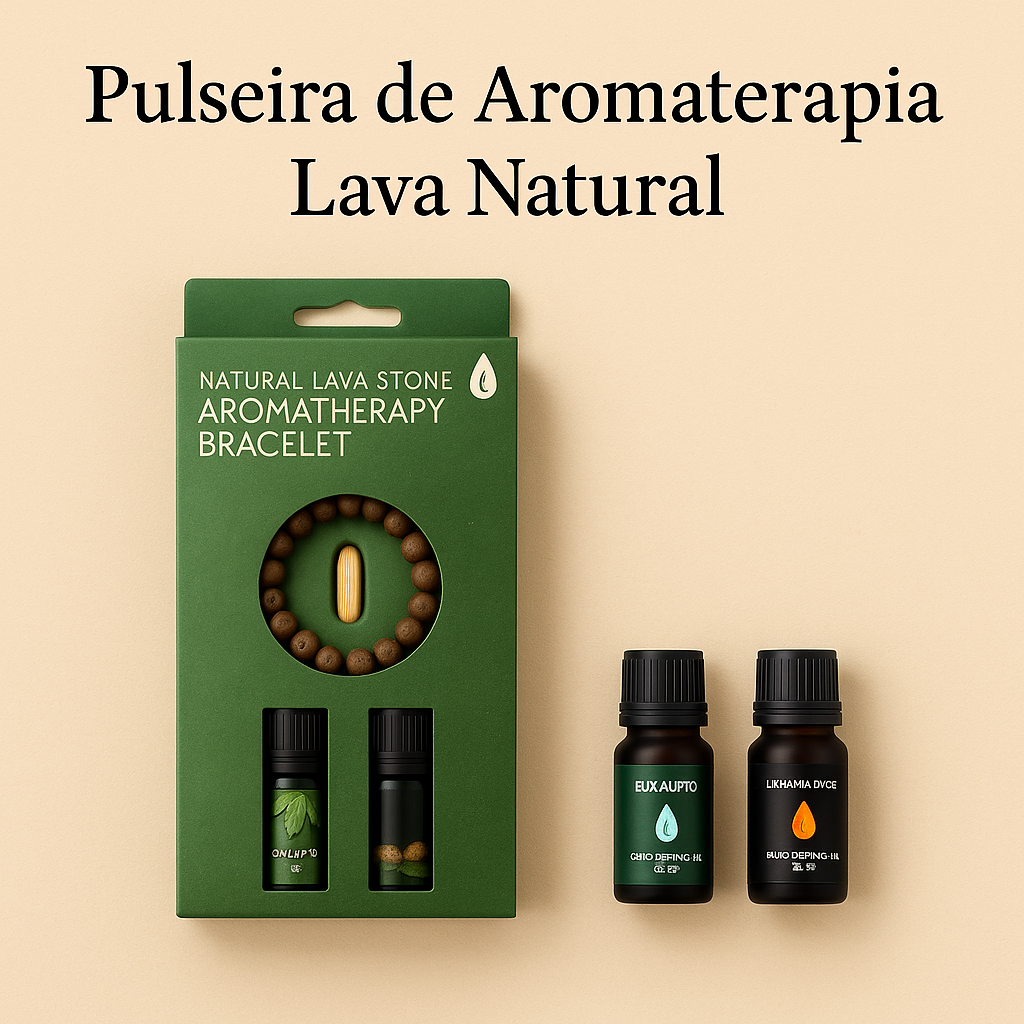 Pulseira de Pedra Vulcânica com Óleos Essenciais de Hortelã-Pimenta & Laranja Doce