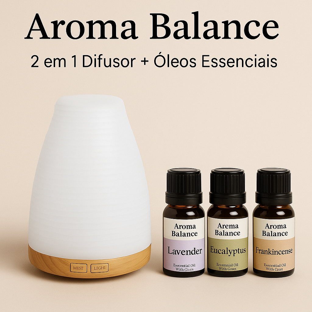 Difusor USB 2 em 1 + 3 óleos essenciais